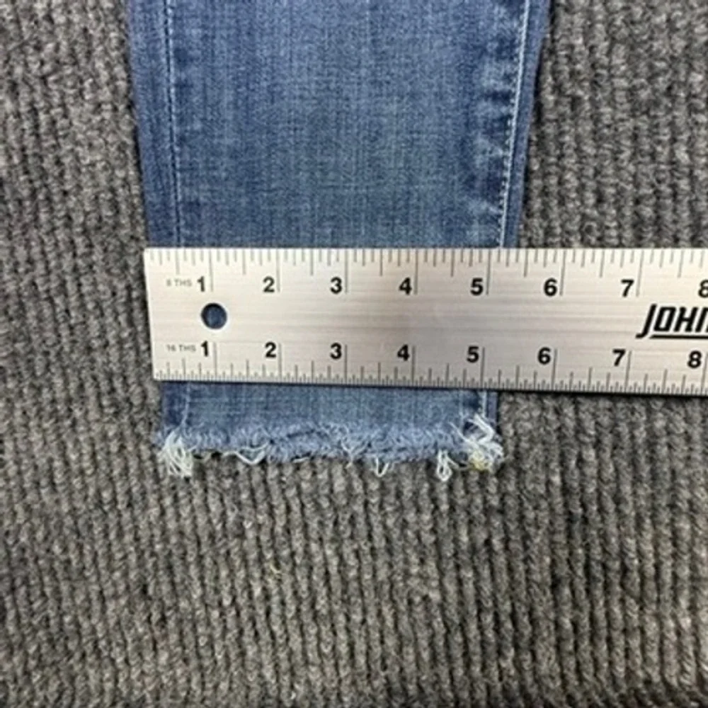 ABLE The High Rise Skinny Jeans Blue Distressed Raw Hem Women Size 26